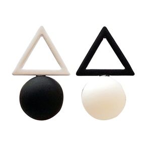 Triangle Round Ball Pendant Geometric Stud Earrings-Black & White